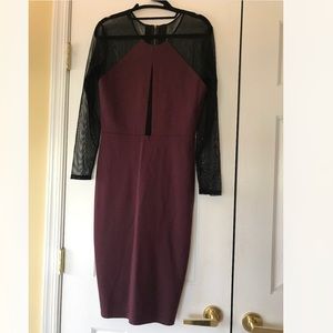 Michelle Mason NWT BADAZZ SEXYAF burgundy and black sheer panel stretch …